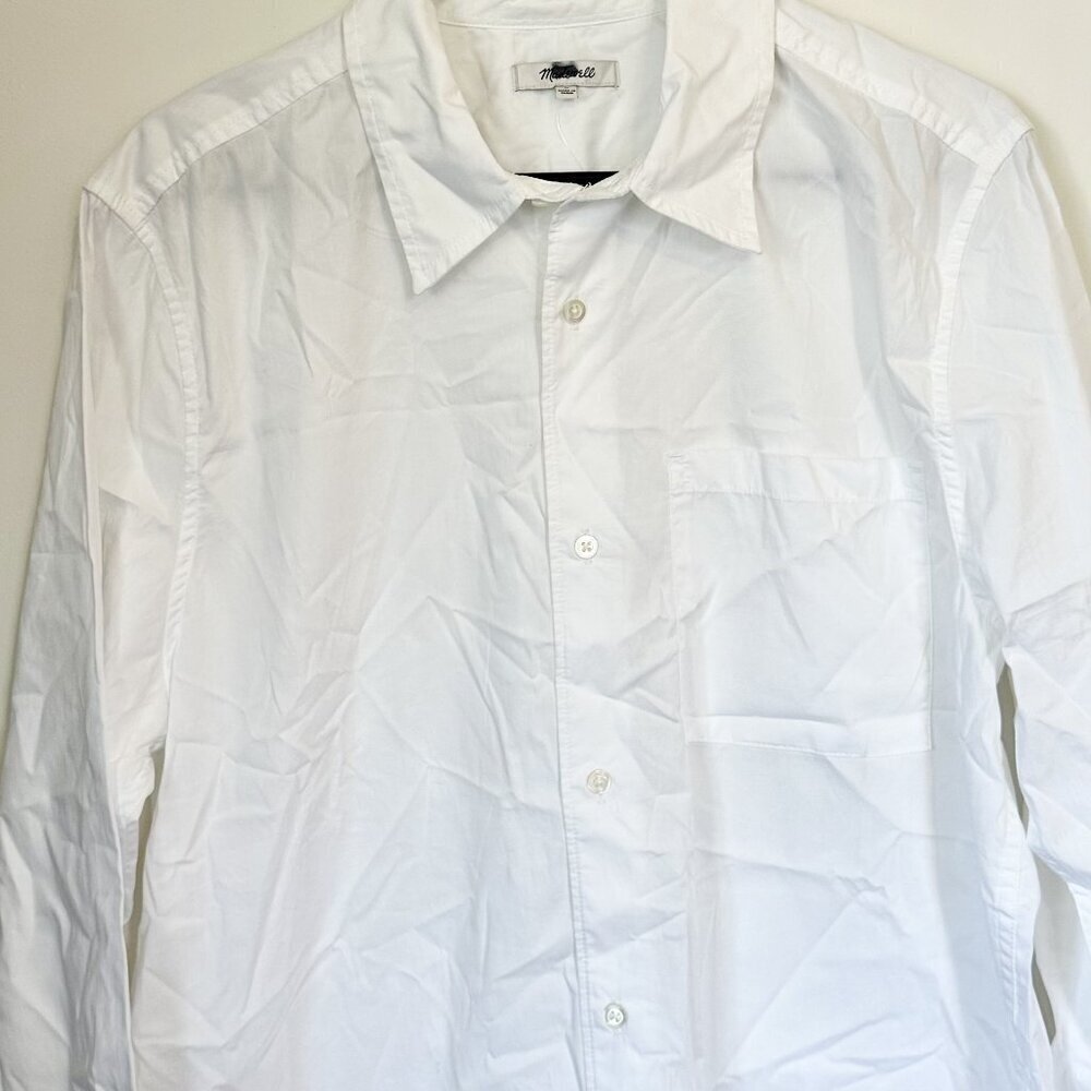 NEW Madewell White Straight-Hem Cotton Button-Up Shirt - Size: Medium - Picture 7 of 13